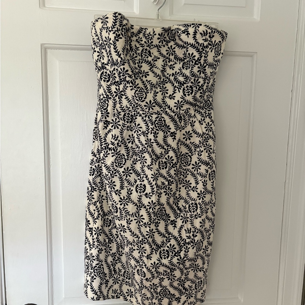 J. Crew Strapless Black and Cream Floral Dress